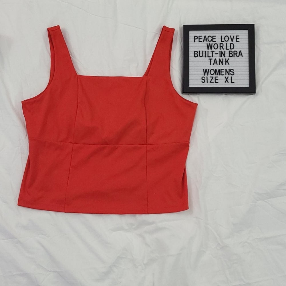 PEACE LOVE WORLD Built-in Bra Tank Red XL crop - Picture 1 of 5